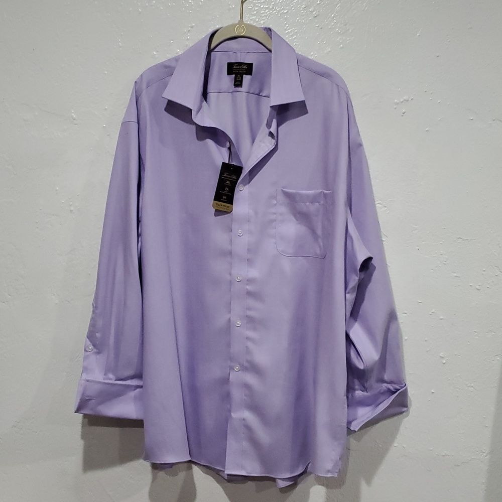 Tasso Elba Supima Cotton Men's Lavender Dress Shirt Size XL Or 17.5 32-33